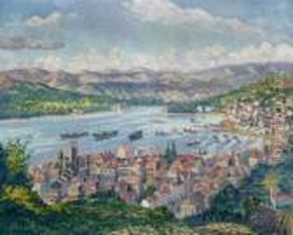 Bahia De Marin-pontevedra Oil Painting by Juan Jose Rochelt Y Amann