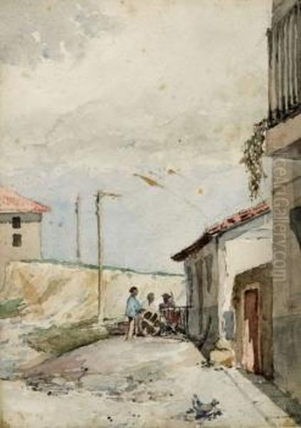 Calle De Un Pueblo Con Personajes Oil Painting by Juan Jose Rochelt Y Amann