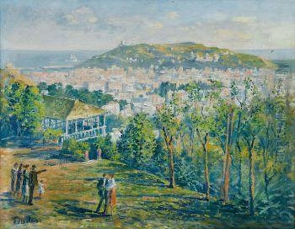 Vista De Barcelona Desde El Tibidabo Oil Painting by Juan Jose Rochelt Y Amann