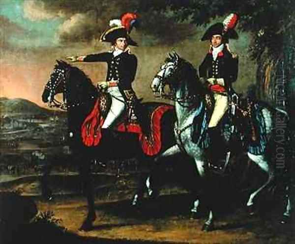 Equestrian Portrait of General Jean Baptiste Jourdan 1762-1833 and one of his aides de camp Oil Painting by Johann Friedrich Dryander