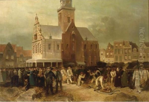 'waag En Kaasmarkt Te Alkmaar' Oil Painting by Charles Rochussen