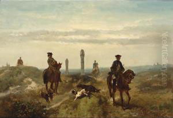 'les Deux Ennemis', Two Land Owners At The Border Marks Of Their Estates Oil Painting by Charles Rochussen