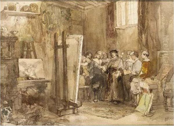 Rembrandt's Studio Oil Painting by Charles Rochussen