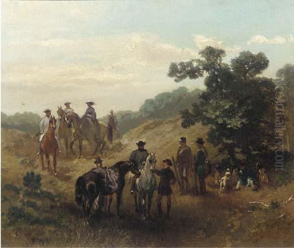 A Hunting Party At Rest Oil Painting by Charles Rochussen