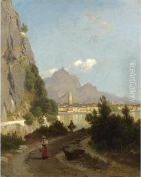 Riva Del Garda Oil Painting by Carl Gustav Rodde