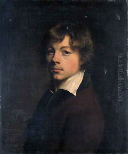 Portrait of the artist, in a brown jacket with a black collar Oil Painting by Michel-Martin Drolling