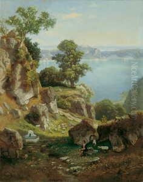 Am Nemisee. Signiert Unten 
Rechts: C. Rodde. Ol Auf Leinwand (doubliert). H 100; B 79 Cm. Oil Painting by Carl Gustav Rodde