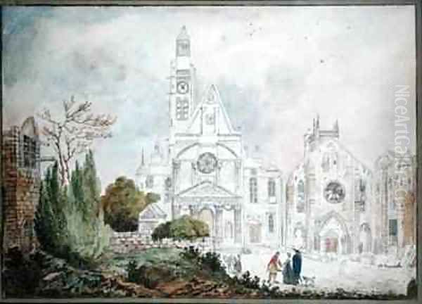 Facade of the Old Church of Saint Genevieve and Saint Etienne du Mont Oil Painting by Mme. (nee Destours) Duchateau