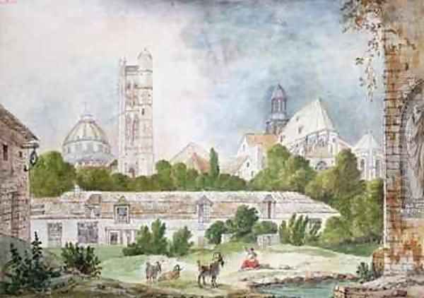 The New Church of Sainte Genevieve and Saint Etienne du Mont Seen from the Ruins of the Abbey of Sainte Genevieve in Paris Oil Painting by Mme. (nee Destours) Duchateau