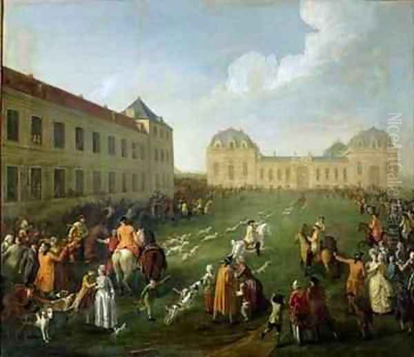 Deer Hunt in the Grandes Ecuries at Chantilly Oil Painting by Nicolas Anne Dubois