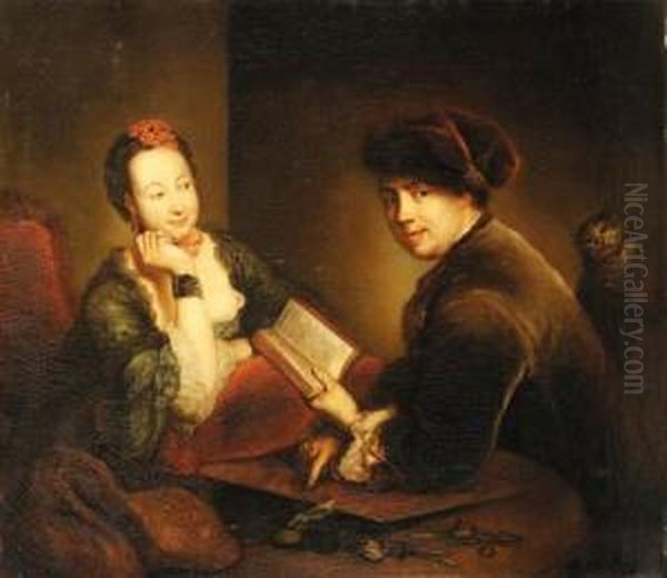 Rode, C.
Portrait Of A Lady And A Gentleman Seated At A Table In Aninterior Oil Painting by Christian Bernhard Rode