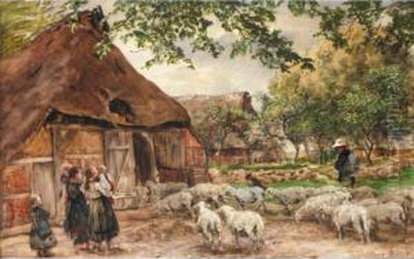 Herding The Sheep Oil Painting by Karl Rodeck