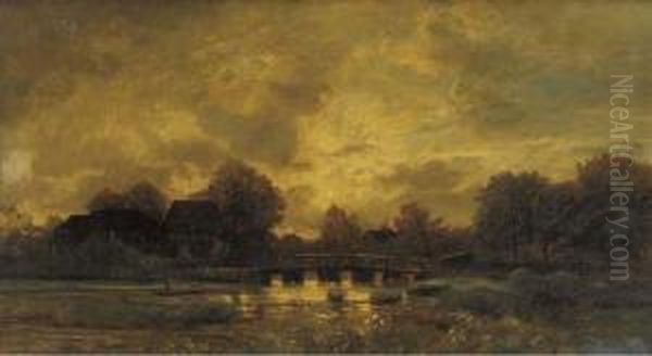 Returning To The Village At Dusk Oil Painting by Karl Rodeck