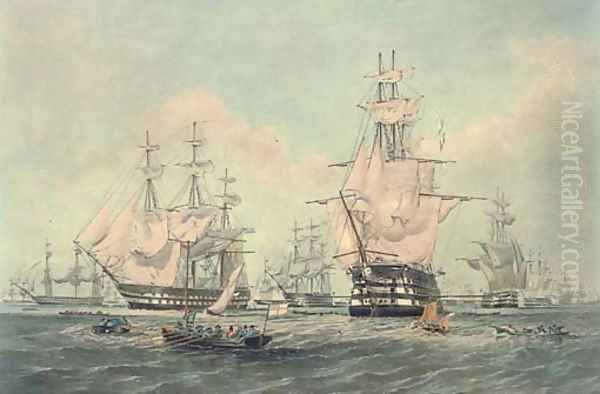 The fleet at anchor Oil Painting by Thomas Goldsworth Dutton