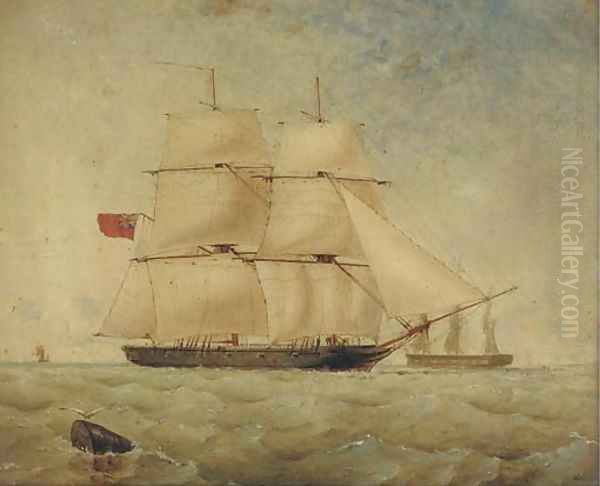 H.M. brig Sea Lark running inshore Oil Painting by Thomas Goldsworth Dutton