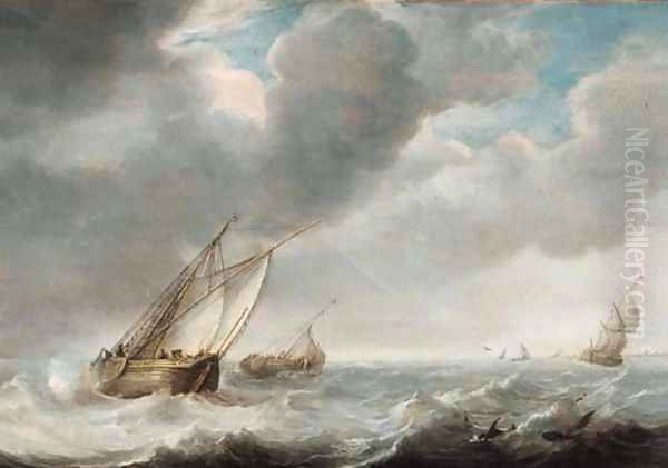 Smalschepen offshore as a storm approaches Oil Painting by Willem van Diest