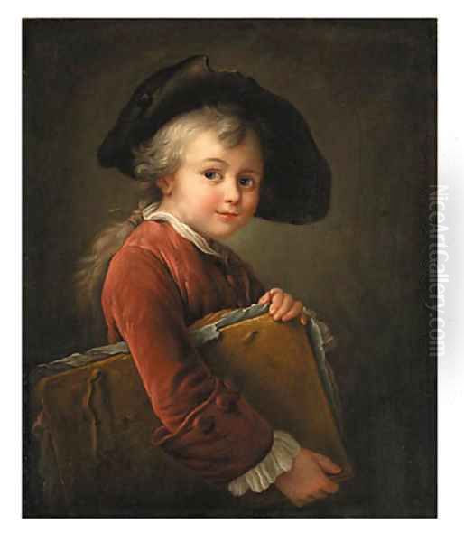 Le Petit Elve portrait of a boy holding a folio Oil Painting by Franois-Hubert Drouais