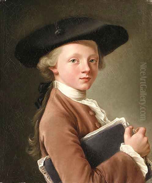 A Boy holding a Portfolio Oil Painting by Franois-Hubert Drouais