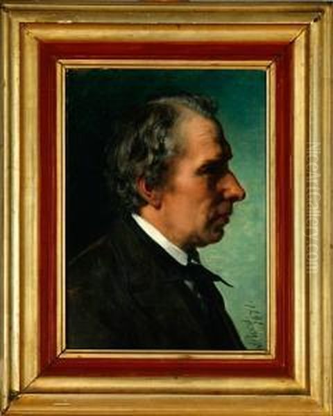 Roed: A Portrait Of The Danish 
Painter R. C. Rasmussen. Signed And Dated J. C. Rasmussen 1871 Oil Painting by Jorgen Roed