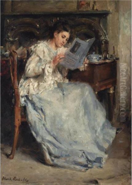 Tjieke Roelofs Reading Oil Painting by Albert Roelofs