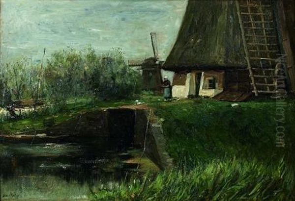 Un Moulin (jour Gris) Oil Painting by Albert Roelofs