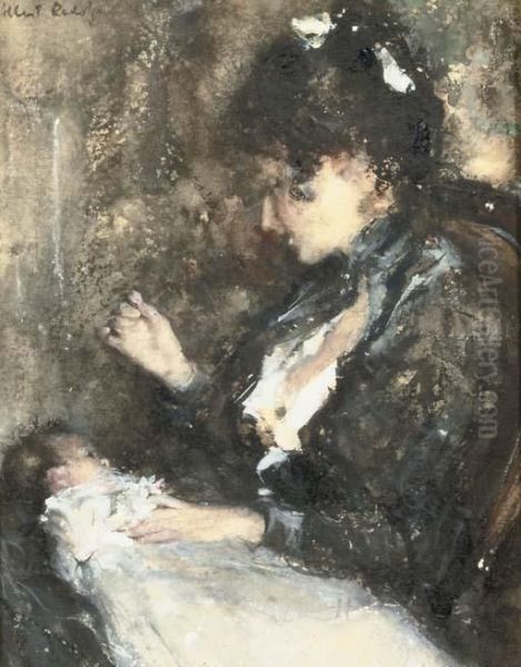 Moedervreugd: Tjieke With Her First-born Baby Albertine Oil Painting by Albert Roelofs