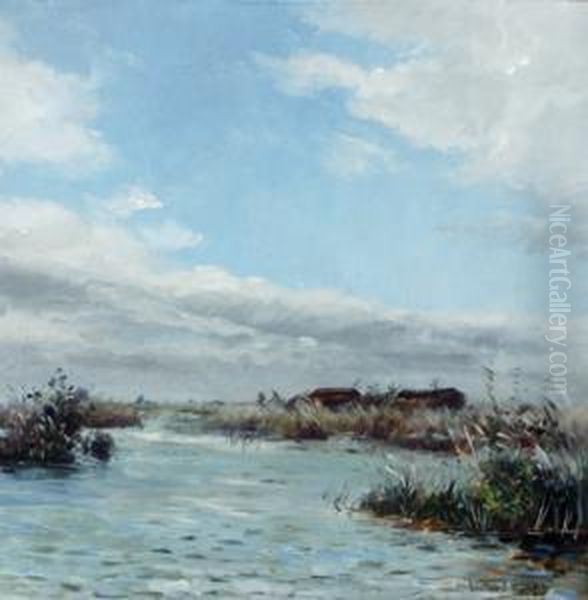 View Of Water And Reeds Oil Painting by Willem Roelofs