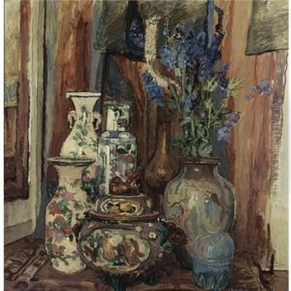 A Still Life With Chinese Vases Oil Painting by Willem Roelofs