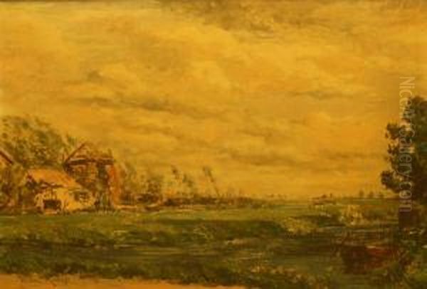 Landschap Met Boerderij. Gesigneerd Oil Painting by Willem Roelofs