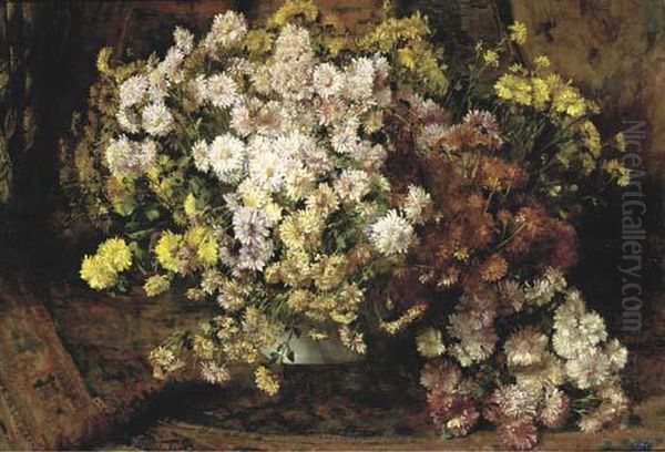 A Flower Still Life With Chrysanthemums Oil Painting by Willem Roelofs