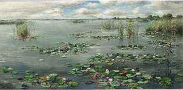 Plasgezicht Met Waterlelies Oil Painting by Willem Roelofs