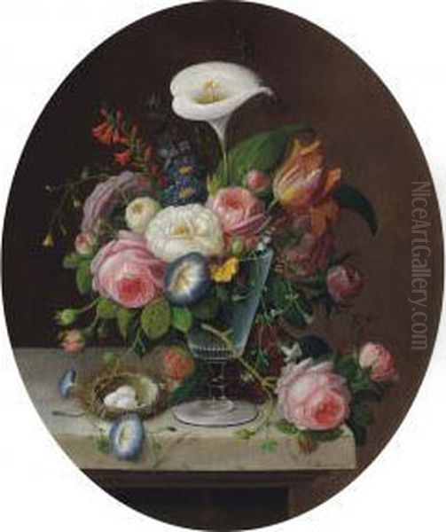 Flowers In A Crystal Vase Oil Painting by Severin Roesen