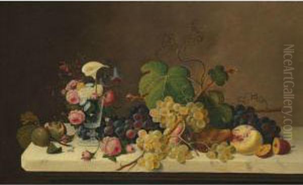 Flowers And Fruit Oil Painting by Severin Roesen