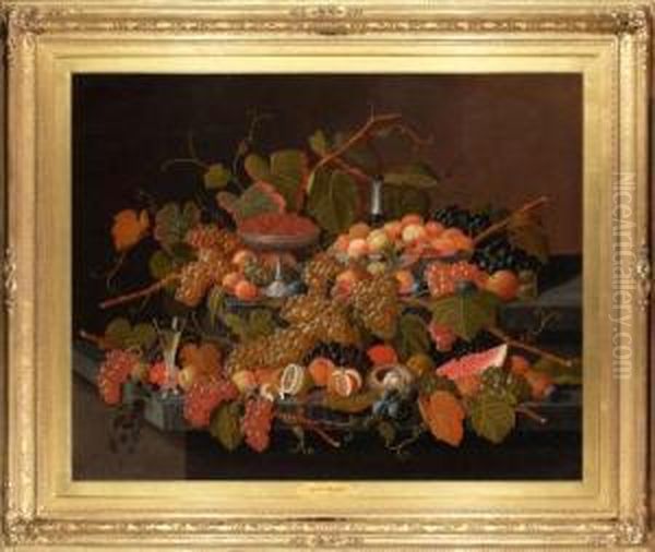 Still Life With Fruit And Champagne Oil Painting by Severin Roesen