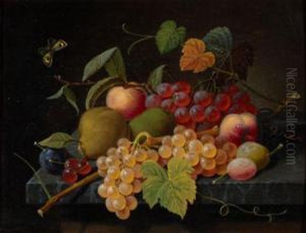 Fruit Still Life With Moth Oil Painting by Severin Roesen