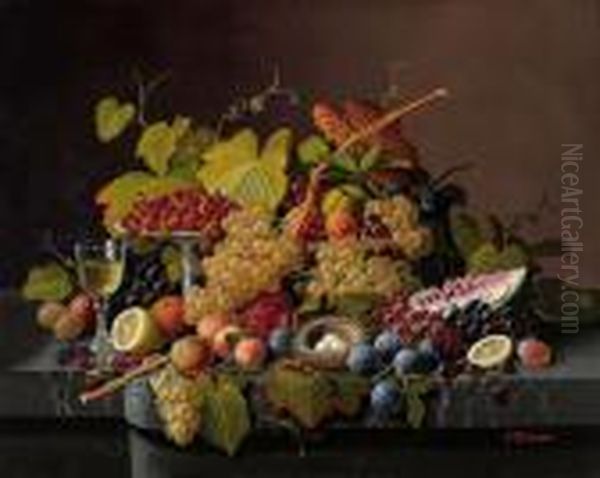 Still Life With Fruit And Bird's Nest Oil Painting by Severin Roesen