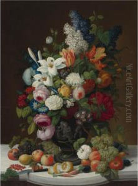 Still Life With Flowers And Fruit Oil Painting by Severin Roesen