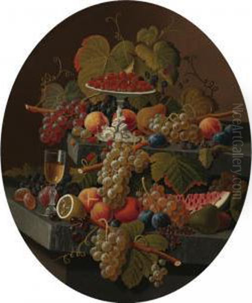 Still Life With Fruit, Two Tiers Oil Painting by Severin Roesen