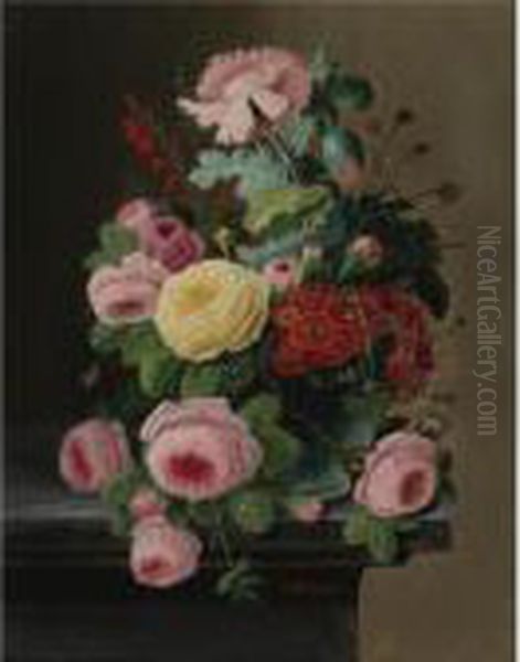 Still Life Of Flowers, Mainly Roses Oil Painting by Severin Roesen