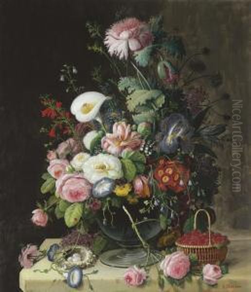 Still Life, Vase Of Flowers Oil Painting by Severin Roesen