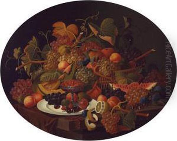 Still Life With Fruit On A Marble Tabletop Oil Painting by Severin Roesen