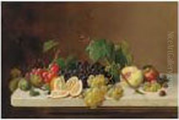 Grapes On A Marble Slab Oil Painting by Severin Roesen