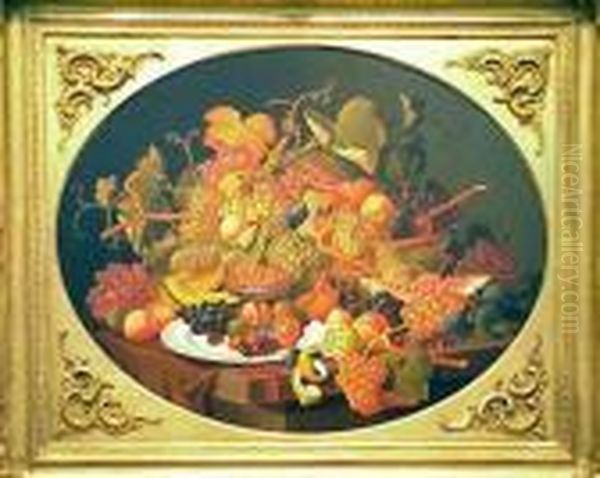 Elaborate Still Life With Fruit Upon A Table Oil Painting by Severin Roesen