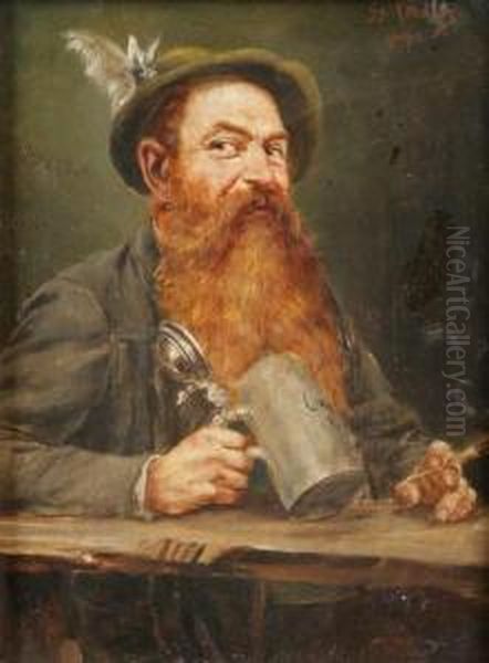 A Smoker With A Tankard Oil Painting by Georg Roessler