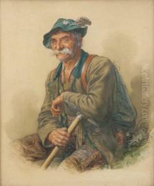 A Man With An Ice Pick Oil Painting by Georg Roessler