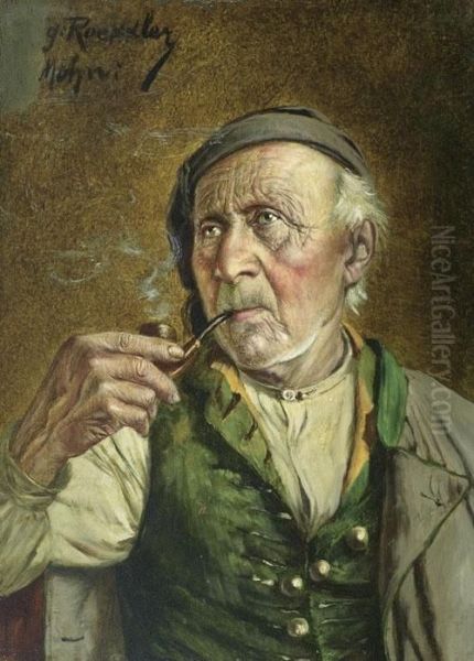 Portrait Eines Pfeifen Rauchenden Mannes. Oil Painting by Georg Roessler