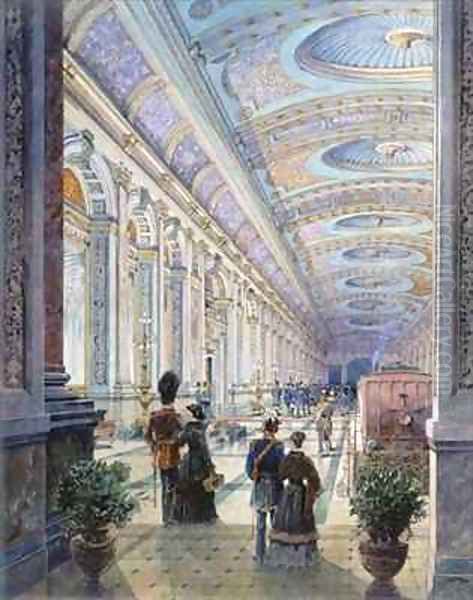 Elaborate Station Interior Oil Painting by Charles H. Driver