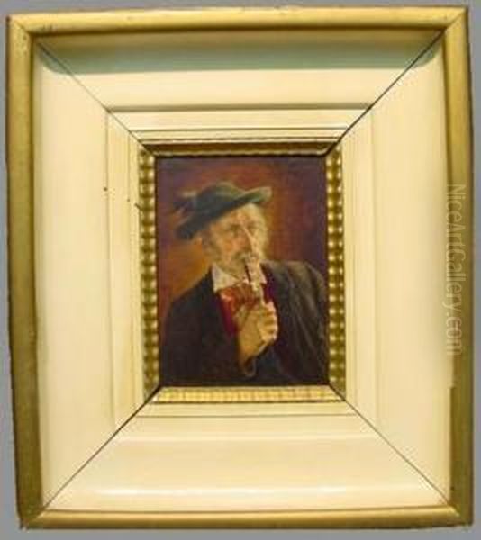 Man Smoking Pipe Oil Painting by Georg Roessler