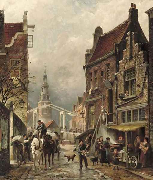 Quartier Juif a view of the Jewish quarter with the Oudeschans and the Montelbaanstoren, Amsterdam Oil Painting by Cornelis Christiaan Dommersen