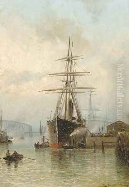 The bustling port of Rotterdam Oil Painting by Cornelis Christiaan Dommersen